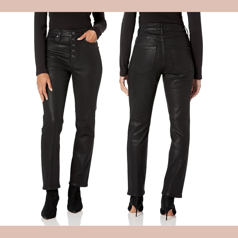 NWT $249 PAIGE [ 23 ] Accent Exposed Button Fly Jeans‎ in Black Fog Luxe U1385